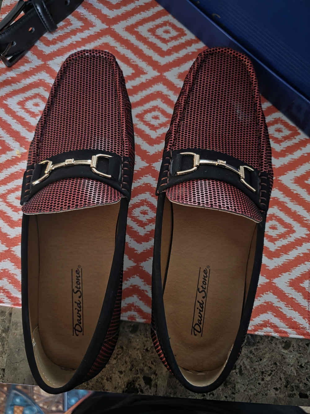 David Stone Men’s Red Textured Bit Loafers